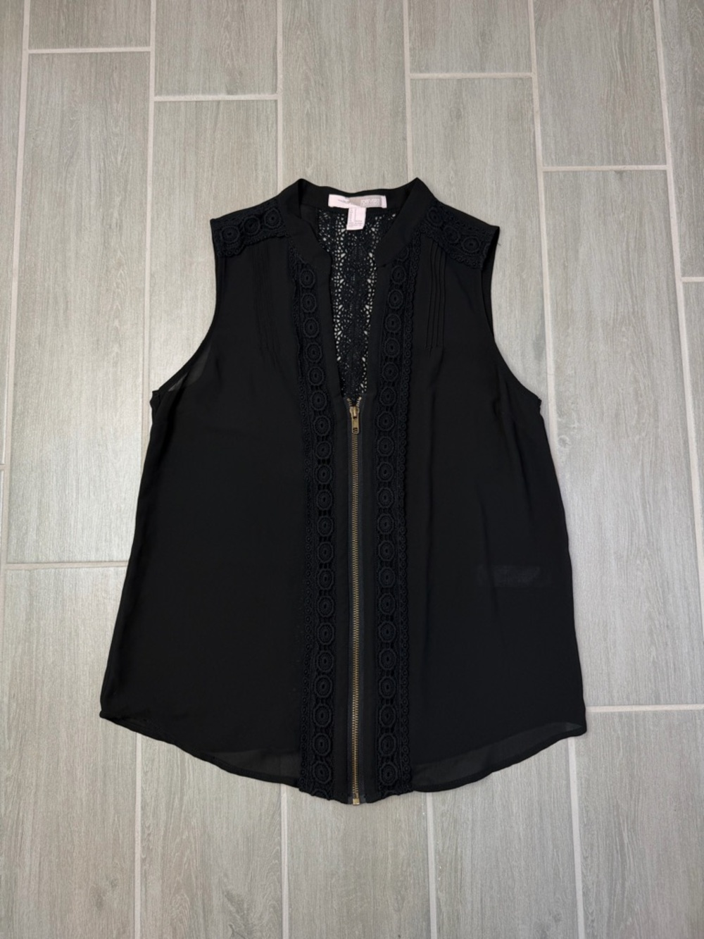 Forever 21 Black Sleeveless Zip-Front Lace Trim Camisole